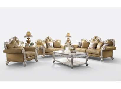 Set di divani classici 3+2+1 posti in pelle.