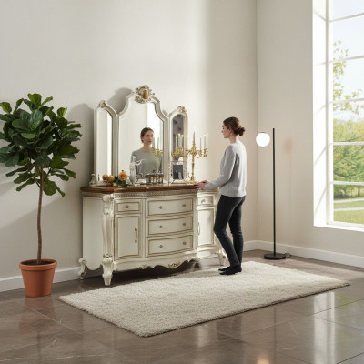Buffet credenza cassettiera con specchio Lavorazione artigianale Legno vero Stile rococò barocco