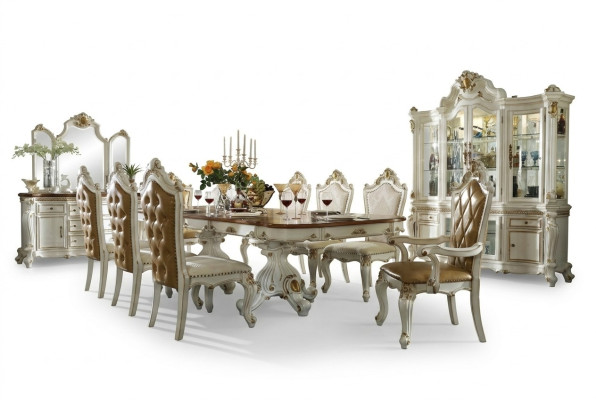 Set da pranzo classico con tavolo da pranzo del designer, 8 sedie, set completo in stile barocco rococò.