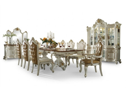 Set da pranzo classico con tavolo da pranzo del designer, 8 sedie, set completo in stile barocco rococò.