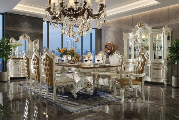 Classico set da pranzo beige con tavolo da pranzo di lusso e 8 sedie Chesterfield, set da 11 pezzi