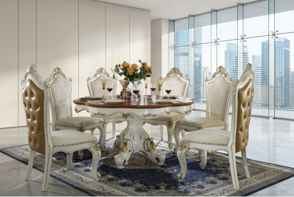 Set da pranzo reale in stile barocco rococò - tavolo e 8 sedie Chesterfield