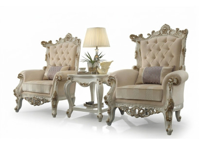 Trono Poltrona Reale Imbottita 1 Posto Stile Antico Sedie Beige Legno Barocco