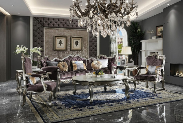 Set di divani 4+1+1 posti con tavolino da caffè 4 pezzi. Divano di design stile barocco.