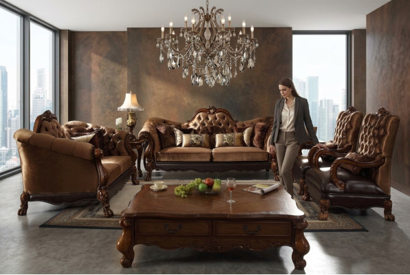 Sofà 4 pezzi in stile barocco rococò, set divano design con gruppo sedute imbottite