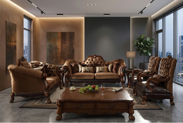 Sofà 4 pezzi in stile barocco rococò, set divano design con gruppo sedute imbottite