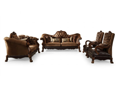 Classico set di divani 3+2+1 posti in tessuto Chesterfield