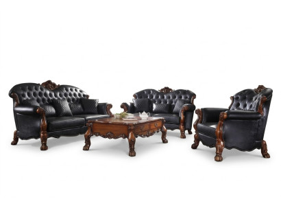 Set completo di divani 3+1 posti in legno per soggiorno, insieme 2 pezzi