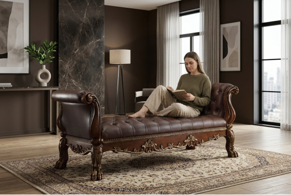 Chesterfield Chaiselongue Letto Pouf Divano Vera Pelle Relax Chaise