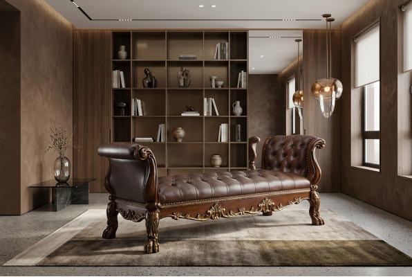 Chesterfield Chaiselongue Letto Pouf Divano Vera Pelle Relax Chaise