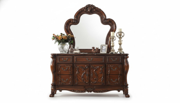 Armadietto con specchio in legno di stile barocco e rococò, nuovo credenza di pregio.