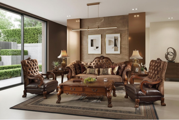 Divano Chesterfield 2 posti in tessuto di design di lusso, due posti in legno.