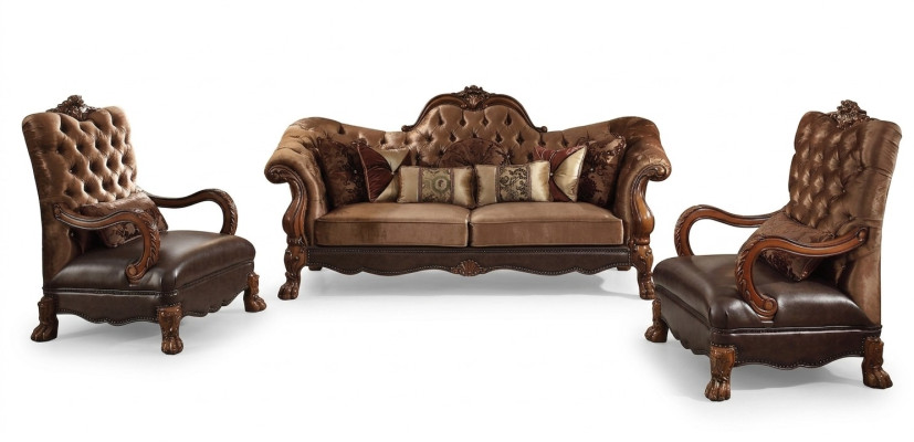 Divano Chesterfield 2 posti in tessuto di design di lusso, due posti in legno.