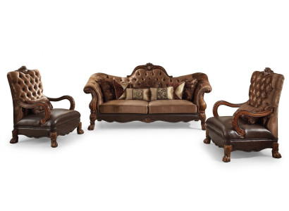 Divano Chesterfield 2 posti in tessuto di design di lusso, due posti in legno.