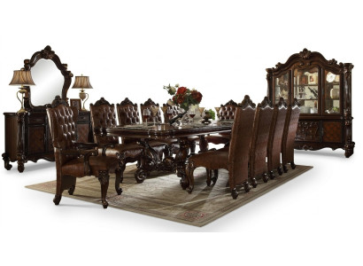 Set da pranzo classico in stile barocco con lussuoso tavolo da pranzo e sedie Chesterfield, set da 14 pezzi.