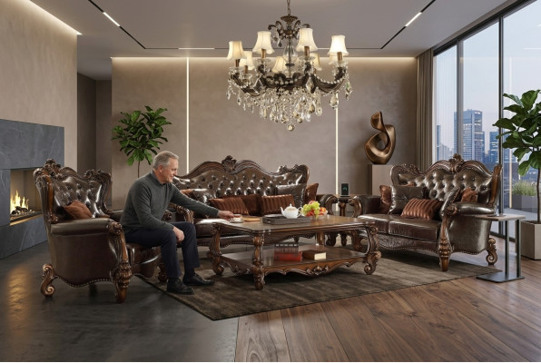 Sofà Chesterfield di lusso set da 3+2+1 posti + tavolino da salotto Mobili Divano