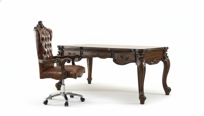 Sedia da ufficio sedia poltrona classica sedia da scrivania in pelle e legno stile barocco.