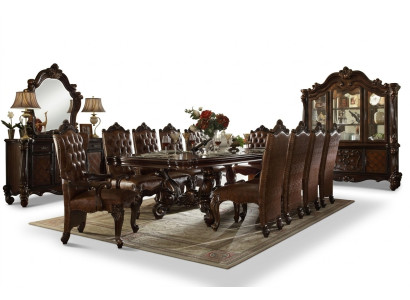 Set da pranzo 9 pezzi stile Barocco Rococò, tavolo con 8 sedie, gruppo di sedie.