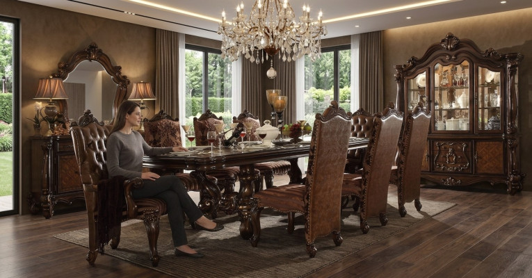 Tavolo da pranzo classico in legno con set da pranzo per sala da pranzo 8 sedie, set da designer