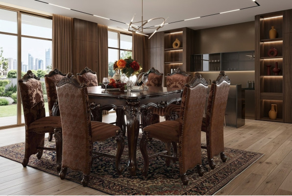 Tavolo da pranzo classico in legno con set di 8 sedie per sala da pranzo.