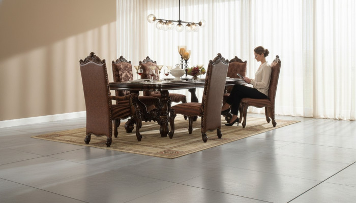 Classiche sedie Chesterfield marroni designer x6 Set di sedie in pelle gruppo di 6 pezzi.