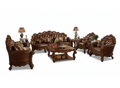 Set completo di divani 5 pezzi. Tavolino da caffè divano divano legno paesaggio abitativo.