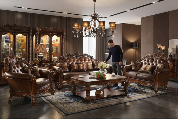 Classico set 3+2+1+1 composto da divani in pelle sofa.