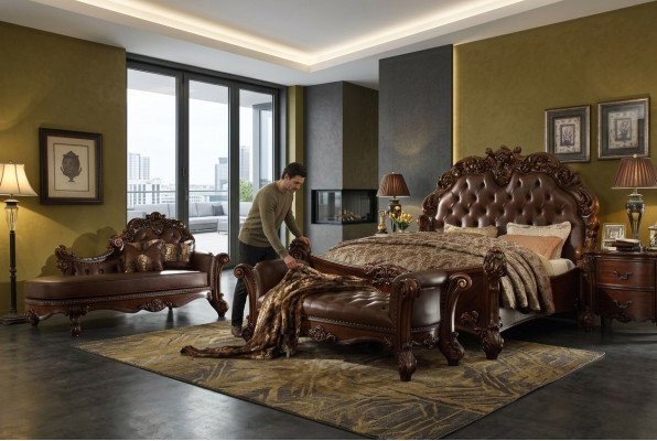 Camera da letto Letto in pelle Comodini 5 pezzi Set completo Letti Legno