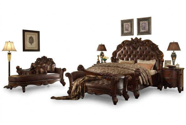 Camera da letto Letto in pelle Comodini 5 pezzi Set completo Letti Legno