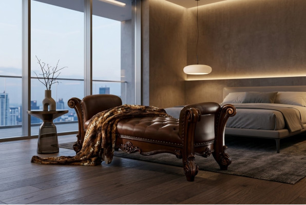 Cuscino sedile Cuscino panca Sitz Puff panca in pelle legno stile designer Chesterfield