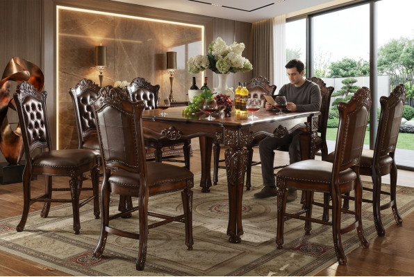 Mobili da sala da pranzo di design Tavolo rettangolare in legno x8 sedie Set da 9 pezzi