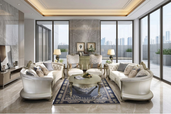Set di divani Chesterfield di lusso 4+4+1+1 posti con tavolino mobili divano