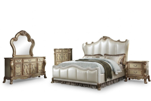 Camera da letto comodini Set Letto 5pz. Stile barocco antico Rococò Letto in legno