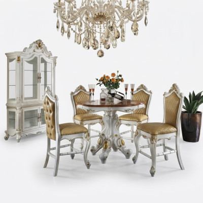 Classico set da pranzo bianco Elegant tavolo da pranzo con sedie e vetrina