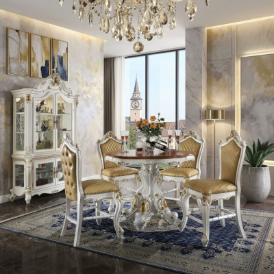 Tavolo da pranzo rotondo + set di decorazioni per sedie 4 pezzi con tavolo da pranzo rotondo, mobili in legno.