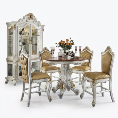 Tavolo da pranzo rotondo + set di decorazioni per sedie 4 pezzi con tavolo da pranzo rotondo, mobili in legno.