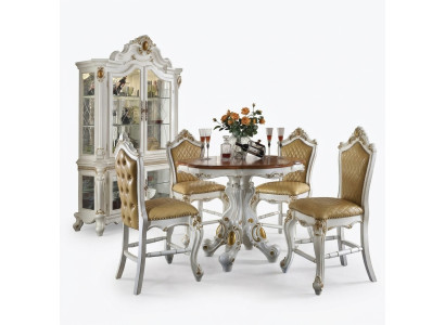 Tavolo da pranzo rotondo + set di decorazioni per sedie 4 pezzi con tavolo da pranzo rotondo, mobili in legno.