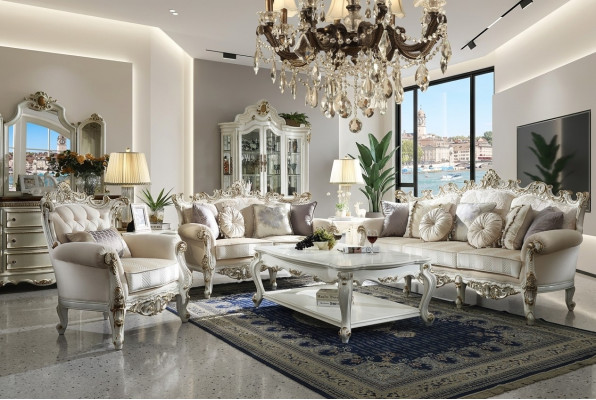 Sofà Chesterfield di lusso con set di divani 3+2+1 posti con tavolino da divano assortito