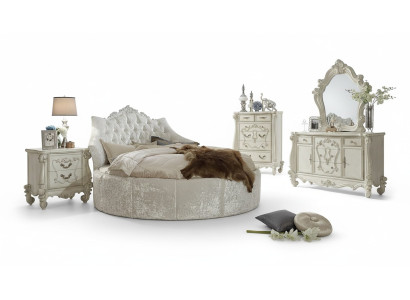 Lussuoso letto rotondo in velluto Chesterfield tessuto tessile hotel.