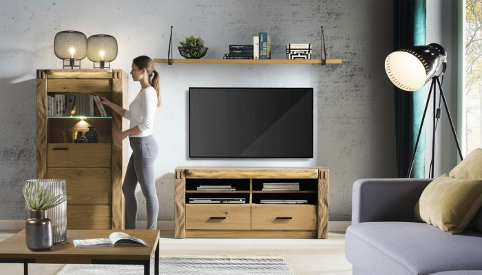Soggiorno parete mobile vetrina cassettiera scaffale set 3 pezzi librerie armadi