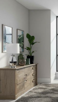 Mobile designer basso in stile antico per il soggiorno con armadio e scaffale.