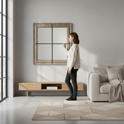 Specchio da parete con cornice in legno, specchio mobili nuovo 105*105 cm vetro cornice da parete XXL moderno.