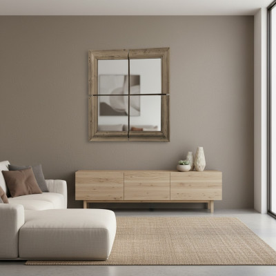 Specchio da parete con cornice in legno, specchio mobili nuovo 105*105 cm vetro cornice da parete XXL moderno.