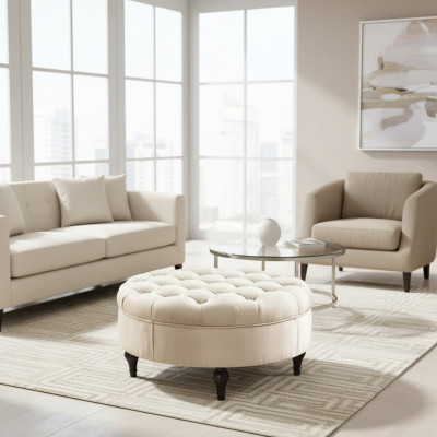 Pouf rotondo Chesterfield imbottito Pouf poggiapiedi Ottomana Divano rotondo Nuovo da appoggio