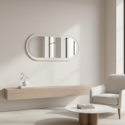 Specchio con cornice in legno, grande specchio da parete, design classico, ovale, cornice in legno di 150cm.