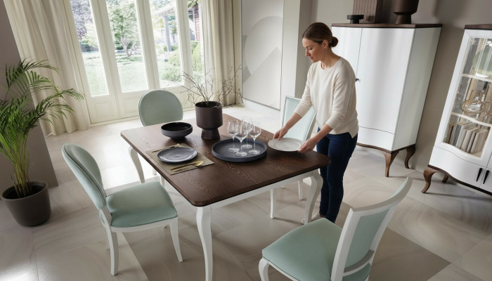 Tavolo da pranzo di lusso di design in legno estendibile 140/330 cm, nuovo mobile per soggiorno e sala da pranzo.