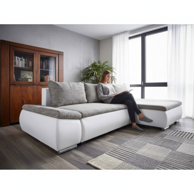 Divano angolare design con funzione letto, nuovo divano imbottito tessile.