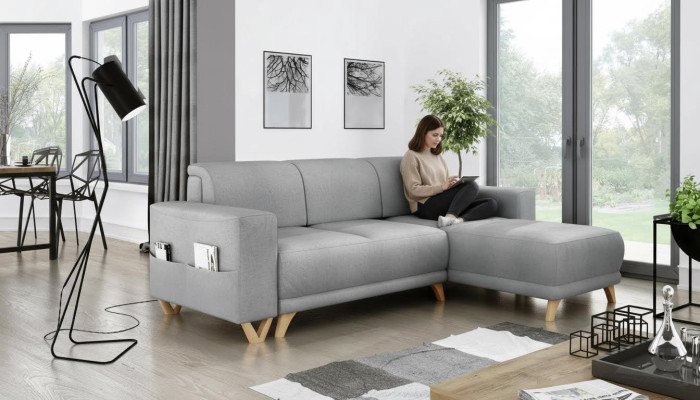 Divano ad angolo design a L con funzione letto, divano, divano letto imbottito in tessuto.