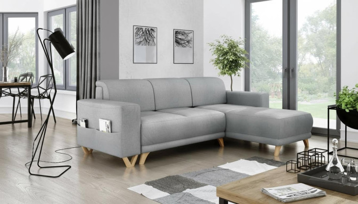 Divano ad angolo design a L con funzione letto, divano, divano letto imbottito in tessuto.