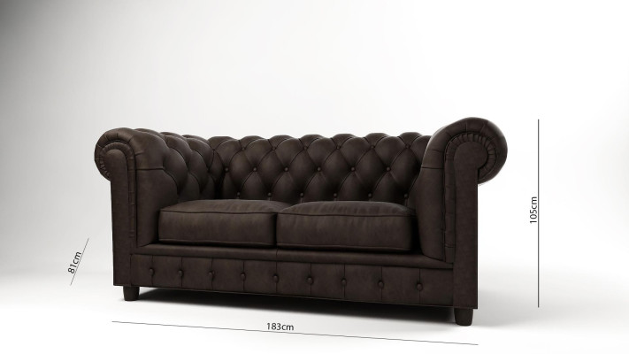 Divano Chesterfield 2 posti in tessuto imbottito in tessametal e pelle.